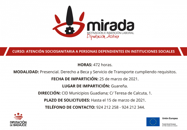 Imagen: Diputación de  Badajoz iniciará un curso de atención sociosanitaria a personas dependientes en in...