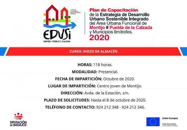 Va a comenzar un curso de mozo de almacén en Montijo promovido por el plan de capacitación para el empleo de la EDUSI