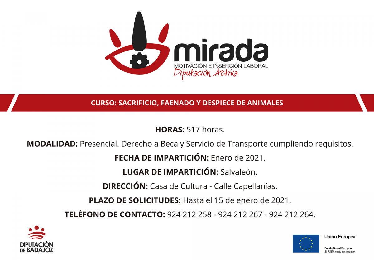 Diputación de Badajoz iniciará en Salvaleón un curso de Sacrificio, faenado y despiece de animales