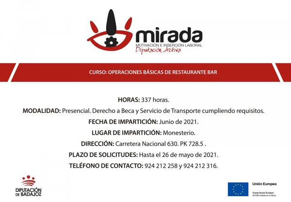 Imagen: La Diputación de Badajoz iniciará una acción formativa de “Operaciones básicas de restaurante-bar” e...