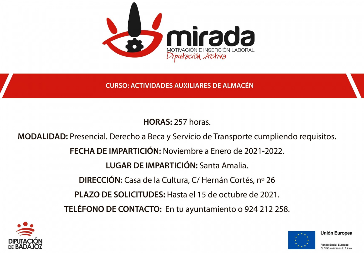 Nueva acción formativa de ‘‘Actividades auxiliares de almacén’’ en Santa Amalia