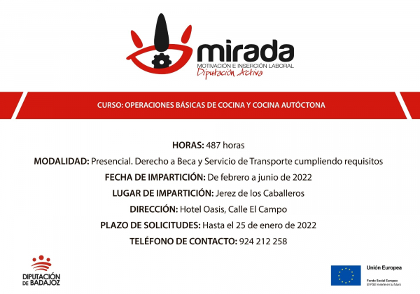 Imagen: Diputación de Badajoz impulsa una acción formativa de ‘‘Operaciones básicas de cocina y cocina autóc...