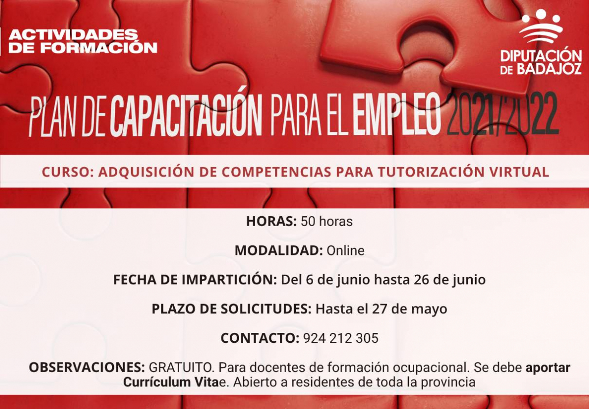 Nuevo curso del Plan de Capacitación 21-22 en ‘’Adquisición de competencias para tutorización virtual’’