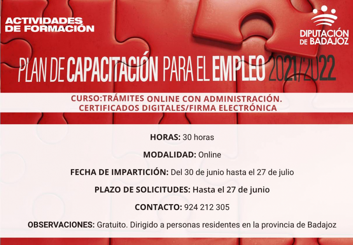 Nueva edición del curso ‘Trámites online con la administración. Certificados digitales y firma electrónica’