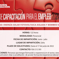 Nueva acción formativa presencial en ‘’Energía solar fotovoltaica aislada y bombeo solar’’ en la localidad de Zafra