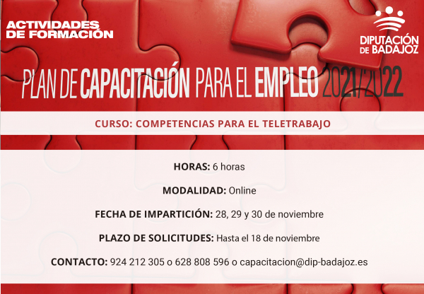 Imagen: Diputación de Badajoz impulsa una nueva acción formativa online en ‘’Competencias para el teletrabaj...