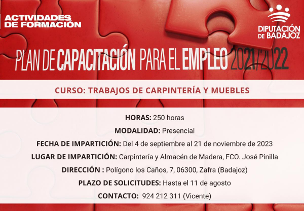 Imagen: Abierto el plazo de presentación de solicitudes para la acción formativa 'Trabajos de carpintería y...