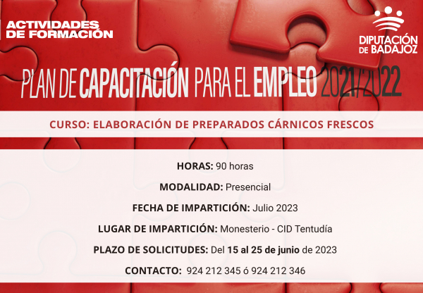 Imagen: Va a dar comienzo la acción formativa gratuita ‘‘Elaboración de Productos Cárnicos Frescos” en Mones...