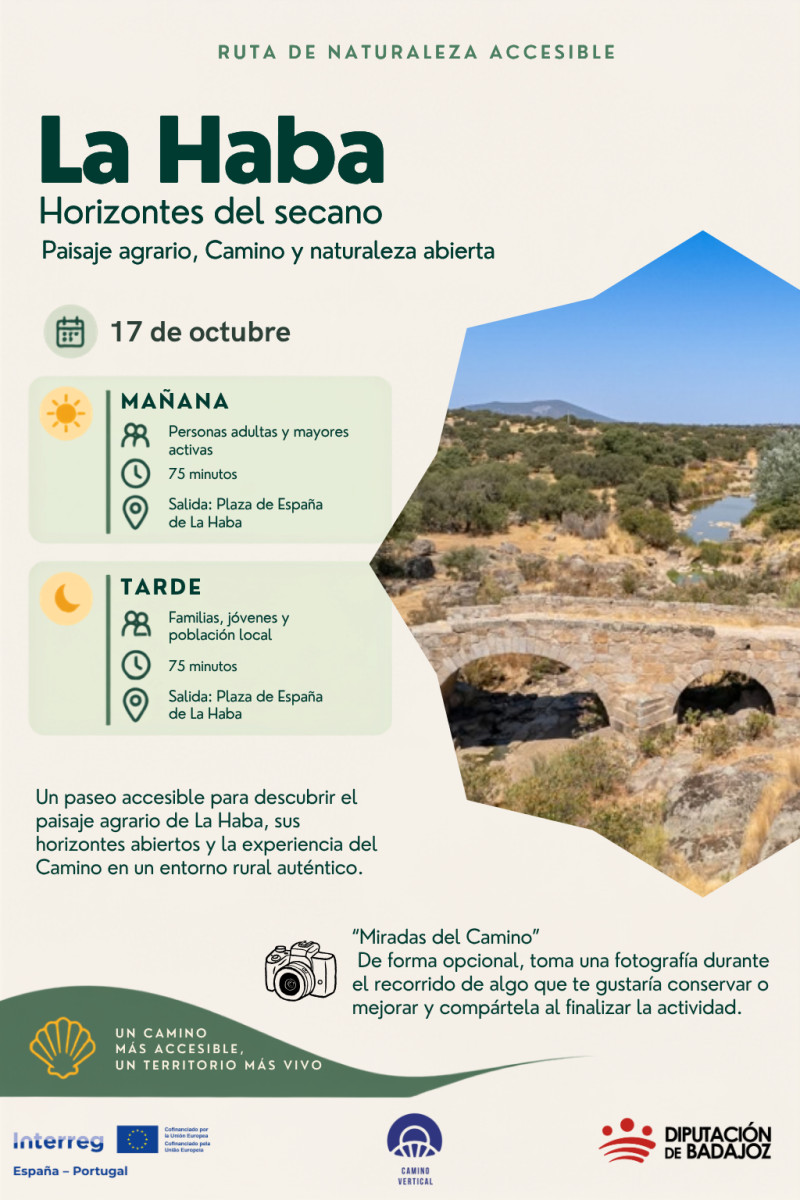 La Diputación de Badajoz organiza cuatro actividades de naturaleza accesibles e inclusivas en La Haba, Torrefresneda, Magacela y Campanario