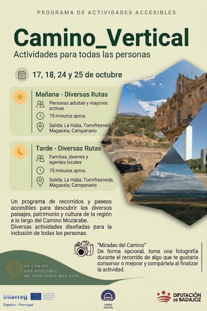 La Diputación de Badajoz organiza cuatro actividades de naturaleza accesibles e inclusivas en La Haba, Torrefresneda, Magacela y Campanario